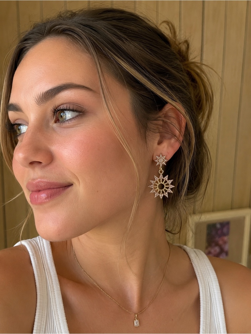 Gold rhinestone sun earrings